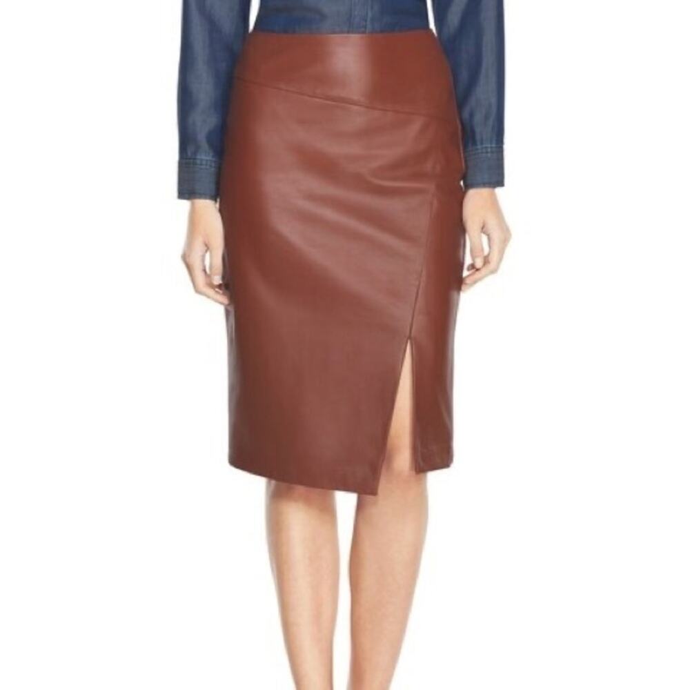 WHBM brown leather split pencil skirt - Picture 1 of 12